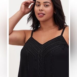 Torrid Sophie Beaded Swing Cami Tank Top Black Chiffon V Neck Spaghetti Strap